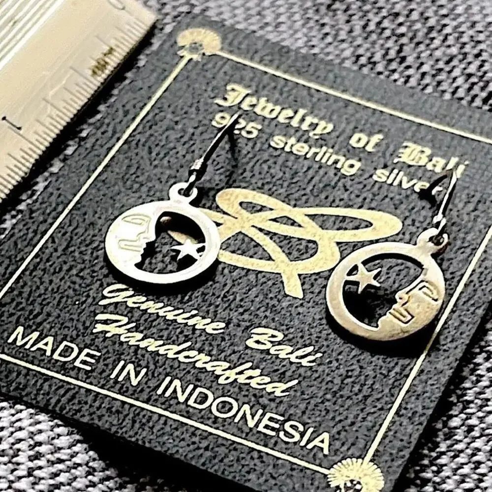 Vintage-New Handcrafted 925 Sterling Silver Moon&Star Earrings - Jewelry of Bali